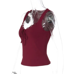 Lace-up Bow Lace Trim Tank Top