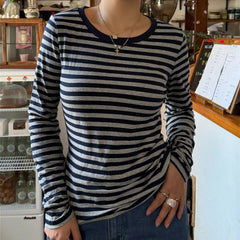 Striped Contrast Round Neck Long Sleeve T-Shirt