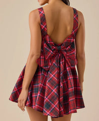 Red Plaid Back Bow Mini Dress