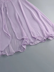 Purple 3d Flower Strapless Slit Cut Out Mesh Maxi Dress