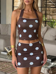 Polka Dot Reversible Halter Crop Top And Mini Skirt Set