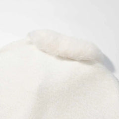 White Faux Fur Pom Pom Button Cape Shawl