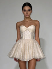 Strapless Glitter Flared Mini Dress