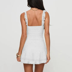 Lace Ruffle Strap Mini Dress