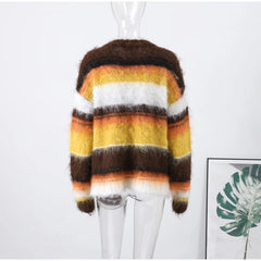 Striped O-neck Long Sleeve Knit Sweater