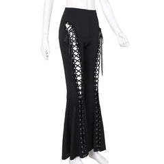 Black Lace Up Flared Pants