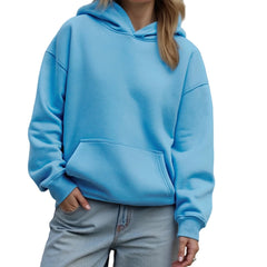 Person wearing a blue hoodie