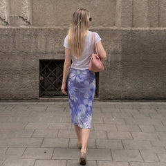 Blue Flower Printed Mesh Midi Skirt