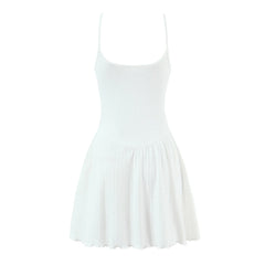 White Ribbed Bow Short Dress