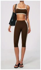 Two-Tone Contrast Seam Crop Top And Capri Leggings Set