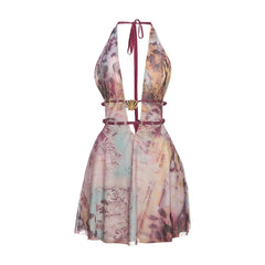 Seashell Deep Halter Neck Mini Dress