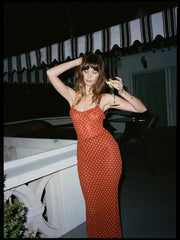 Red Polka Dot Strappy Midi Dress