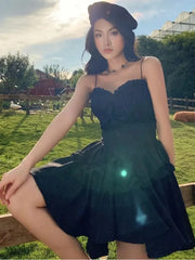 Black Jaqquared Print Spaghetti Strap A-line Mini Dress