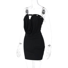 Black Hollow Out Cowl Neck Design Tube Mini Dress