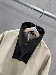 Contrast Stand Collar Cropped Zip Jacket