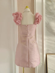 Pink 3d Frill Strap Corset Mini Dress