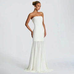 Steapless Mesh Patchwork Maxi Dress With Scarf