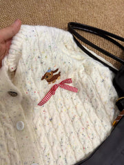 Puppy Bow White Knitted Cardigan