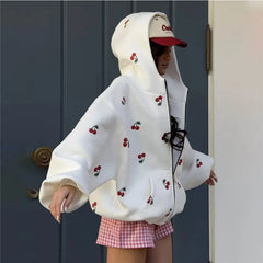Cherry Print Zip Up Hoodie