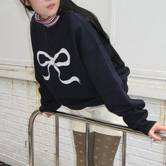 Lace Bow Embroidery Pullover Top