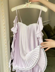 Chiffon Pleated Chest Pads Fold Nightdress