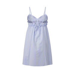 Blue Striped Spaghetti Strap Bow Detail Tie Mini Dress