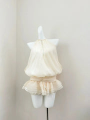 Halter Backless Top And Low Waist Ruffle Skirts Set