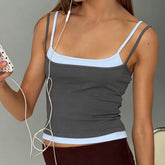 Colour Block Square Neck Spaghetti Strap Crop Top