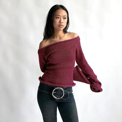 Off Shoulder Knitted Full Sweater