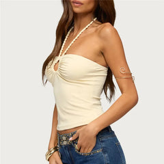 Braided Rope Neck Sleeveless Keyhole Crop Top