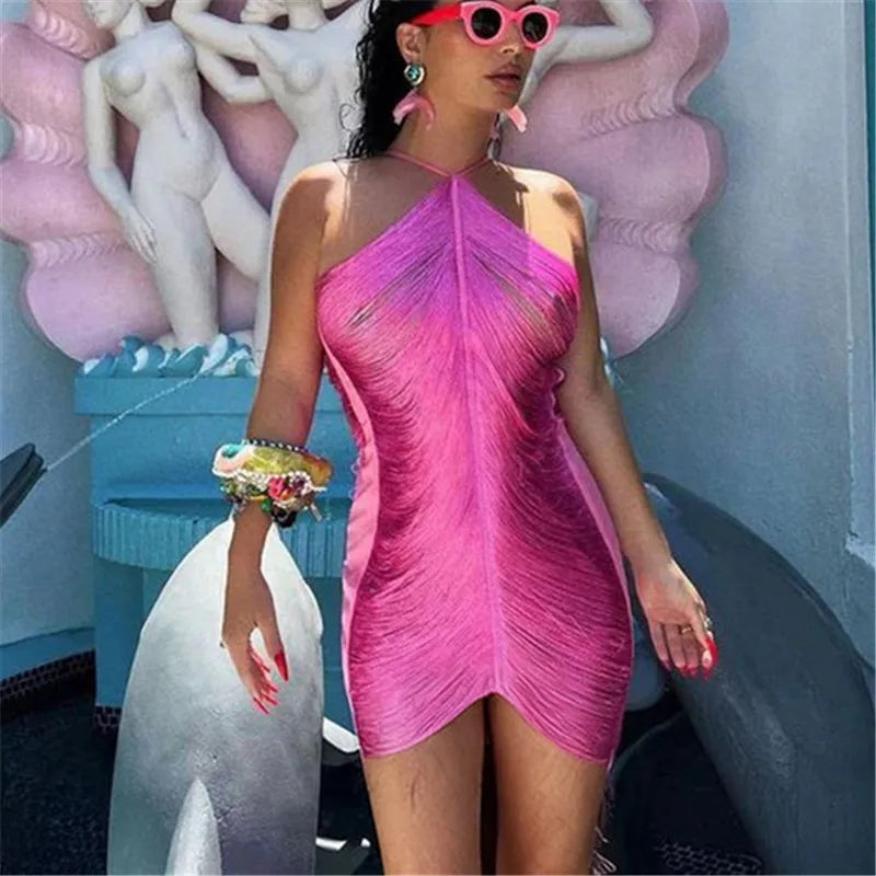 open lace back dress Pink Sequin Mini Dress main image 0