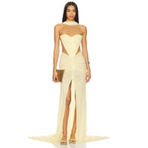 Yellow Patchwork Ruched Slit Wrap Around Sleeve Midi Dress