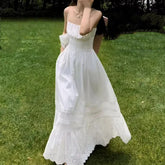Smocked Ruched Tie Up Strappy Maxi Dress