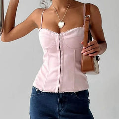 Pink Corset Cami Lace Trim Bustier Top