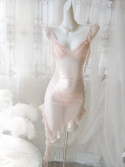 Mesh Ruffle Trim Sheer Nightdress with Panty
