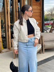 Stand Collar Snap Button Bomber Jacket