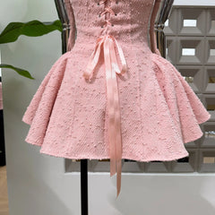 Tweed Bow Detail Sleeveless Flared Mini Dress