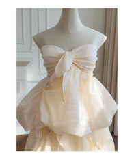 Bow Knot Strapless Blouse And Mini Bud Skirt Set
