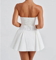 Large Bow Strapless Flare Mini Dress