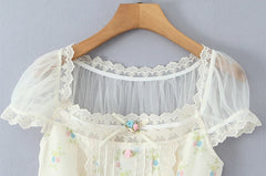 Floral Bow Tied Sheer Short Sleeve Top