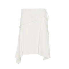 White Asymmetric Seam Midi Skirt