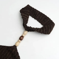 Hollow-out Halter Beaded Textured Mini Dress