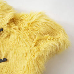 Fluffy Faux Fur Crop Belt Buckle Jacket
