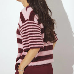 Half Sleeve Round Neck Striped Knit Top