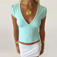 Puff Short Sleeve V-Neck Top