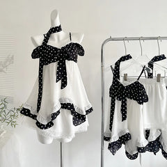 White Frill Black Polka Dot Patchwork Mini Dress