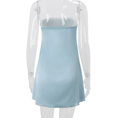 Blue Stain Strapless Tie Up Mini Dress