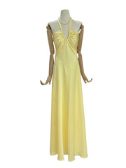 Yellow Satin Back Tie Up Maxi Dress
