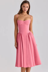 Pink Corset Spaghetti Strap Midi Dress