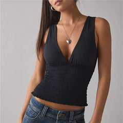 Polka Dot Plunge V Neck Smocked Top